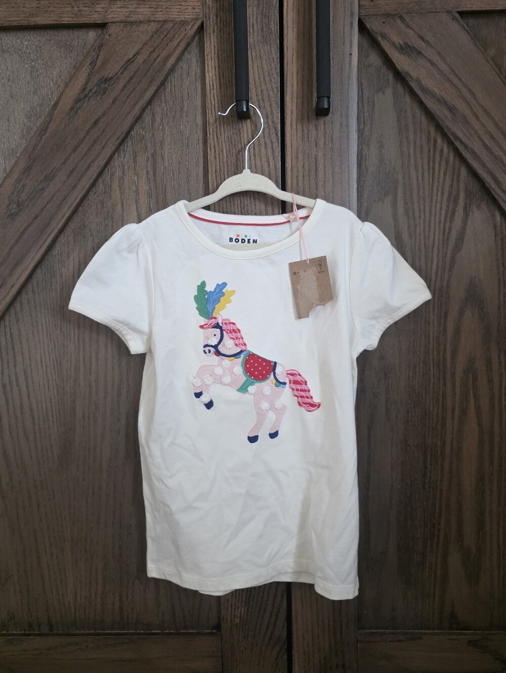 NWT Mini Boden White Tee with Colorful Unicorn Graphic